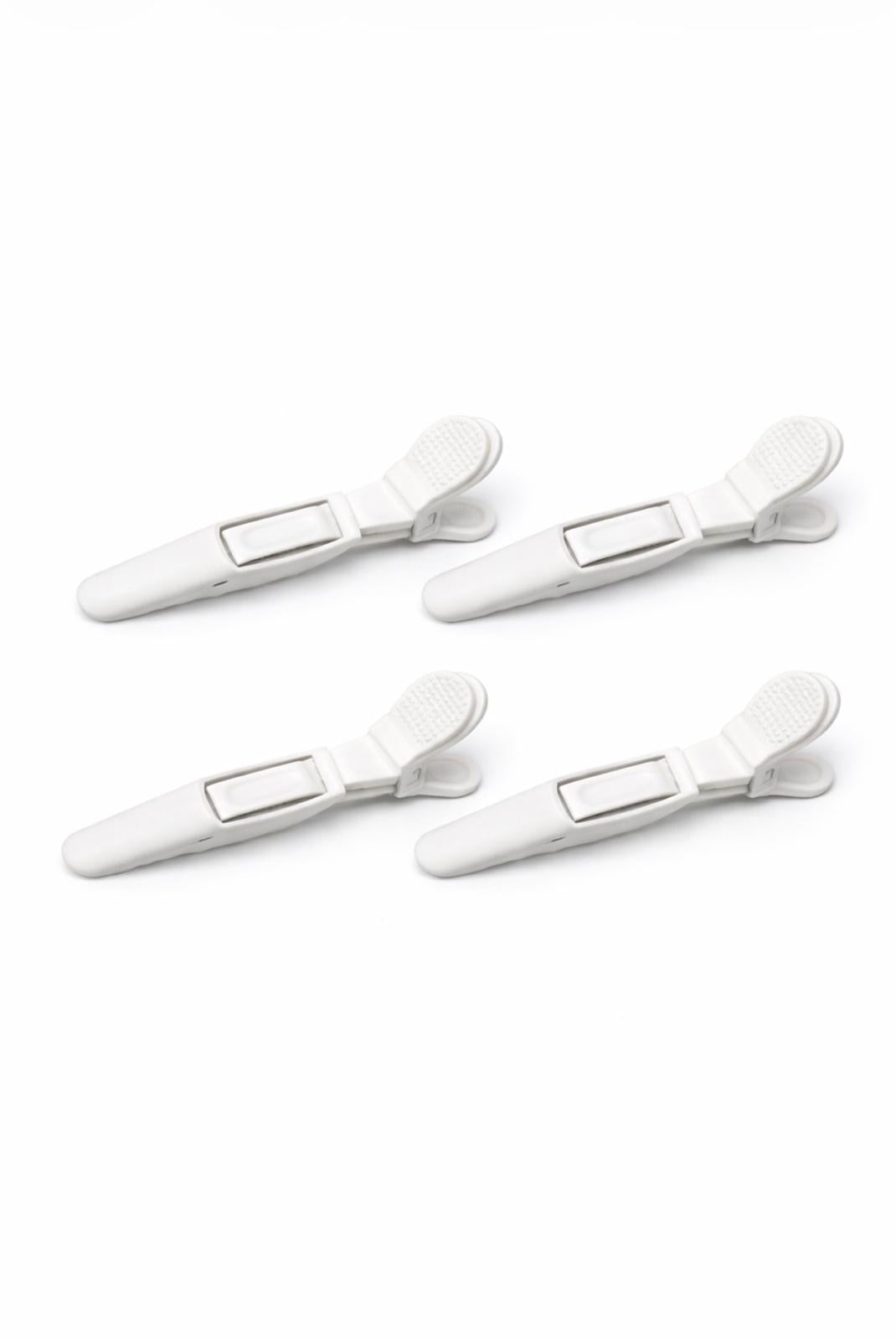 4er Set große, weiße Abteilklammern zum präzisen Abteilen von Passées für Extensions – Rovia Hair Zubehör