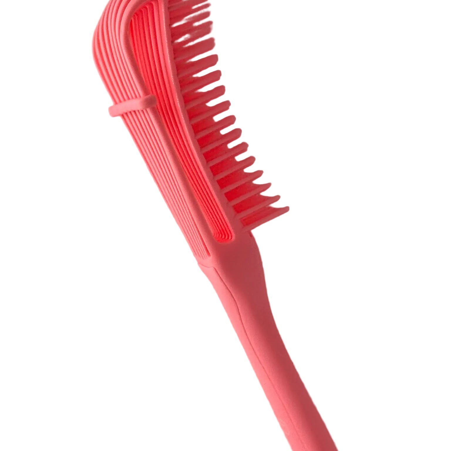 Seitliches Profil der ergonomisch geformten Entwirrbürste für Haarverlängerungen in Pink – Rovia Hair