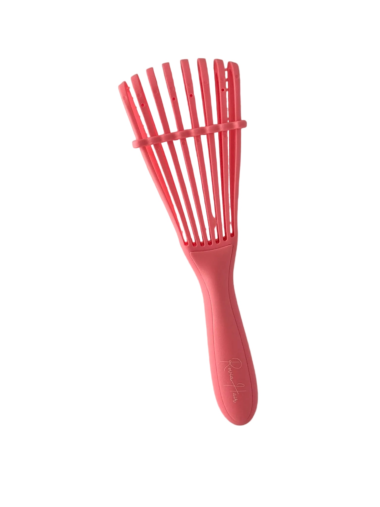 Rückansicht des flexiblen Bürstenkopfs der veganen Extensions-Bürste in Pink – Rovia Hair