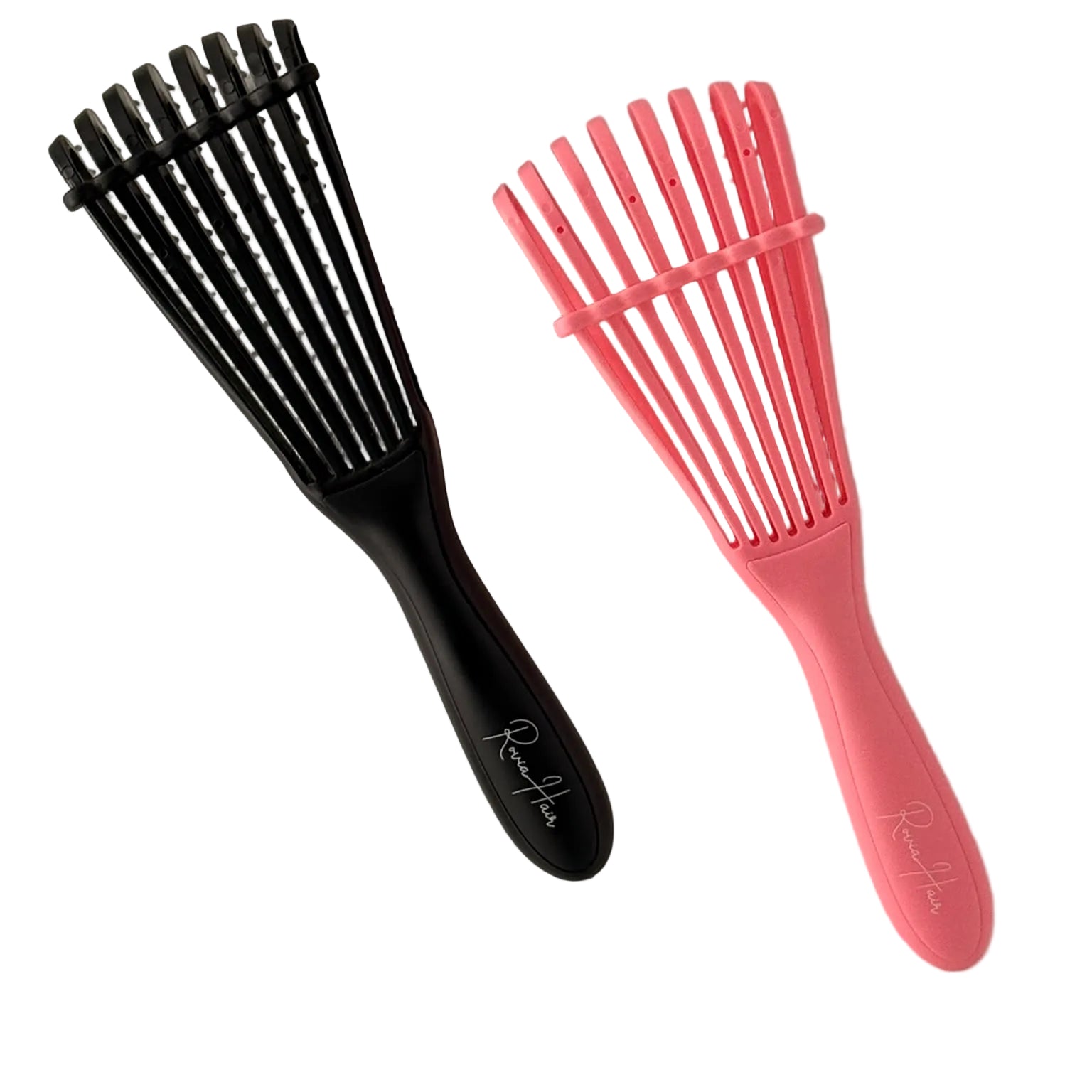 Vegane Extensions-Bürsten in Schwarz und Pink für sanftes Entwirren ohne Ziepen – Rovia Hair