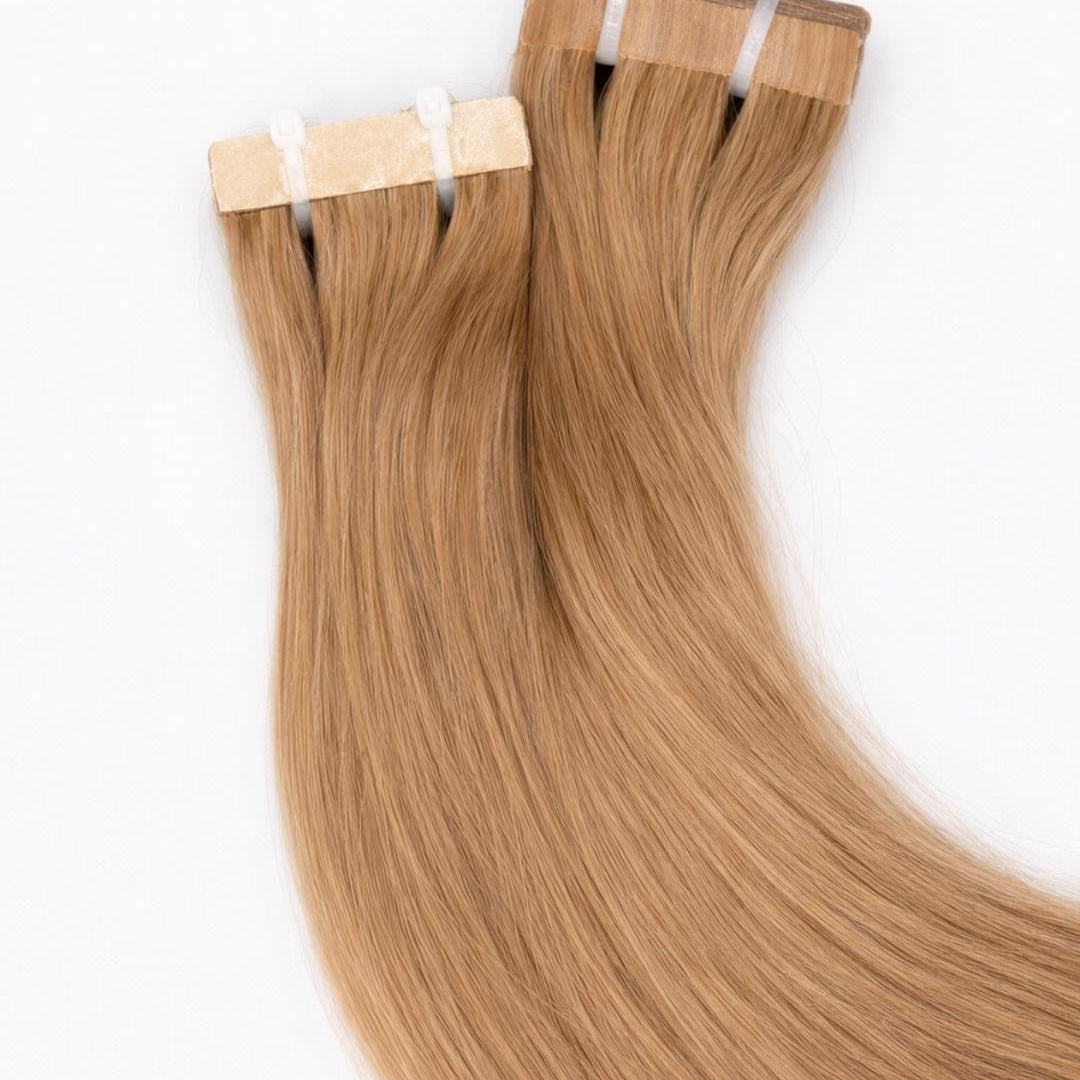 Hochwertige Tape-In Extensions der Premium Line von ROVIA Hair in einem natürlichen Aschblond. Basel