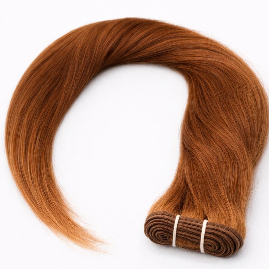 Machine Weft Premium Tressen von ROVIA Hair in Kupferblond für eine dichte Haarverlängerung.