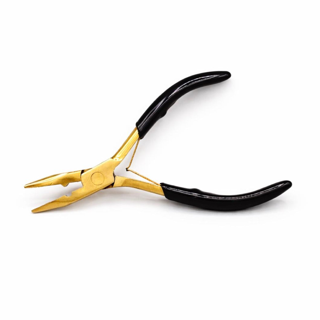 Hochwertige Extensions-Zange aus Edelstahl in Schwarz und Gold für Microringe und Nanoringe – Rovia Hair