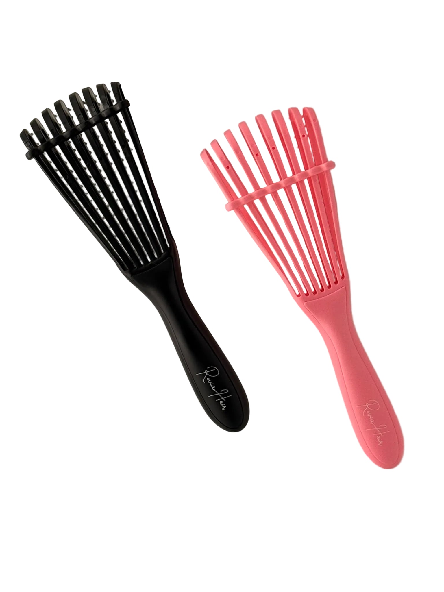 Vegane Extensions-Bürsten in Schwarz und Pink für sanftes Entwirren ohne Ziepen – Rovia Hair