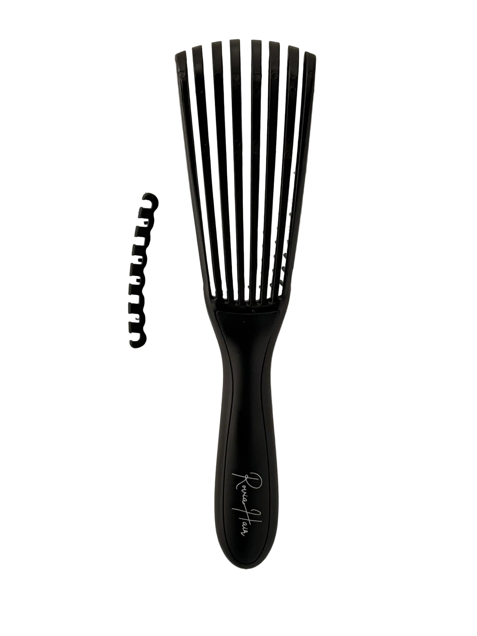 Seitenprofil der schwarzen Profi-Extensionsbürste, Made in Germany – Rovia Hair