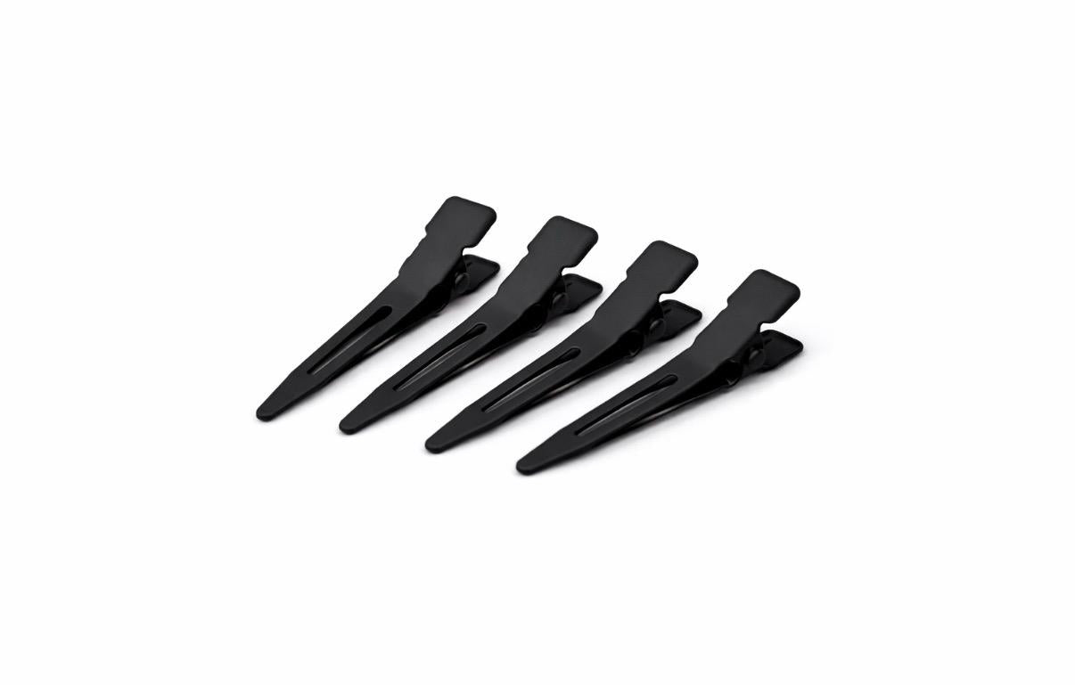 4 kleine schwarze Abteilklammern zum präzisen Fixieren von Deckhaar und Passées – Rovia Hair